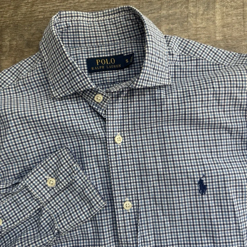 Polo‎ Ralph Lauren Shirt Mens Small Blue White Gingham Check Button Down Cotton